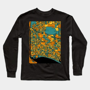 Long Beach Map Pattern in Orange & Teal Long Sleeve T-Shirt